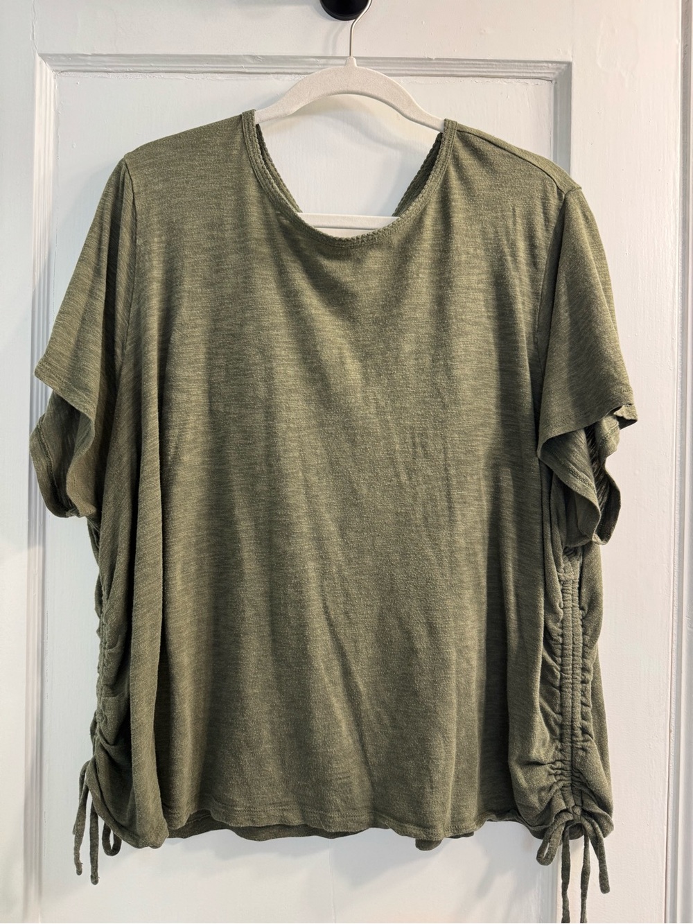 Old Navy Olive Green Ruched-Side with Ties Short Sleeve Top 3X